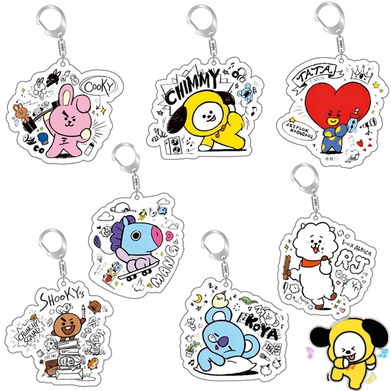 Anime Merchandise For Girls - Portachiavi in acrilico BT21 anime cartoon,